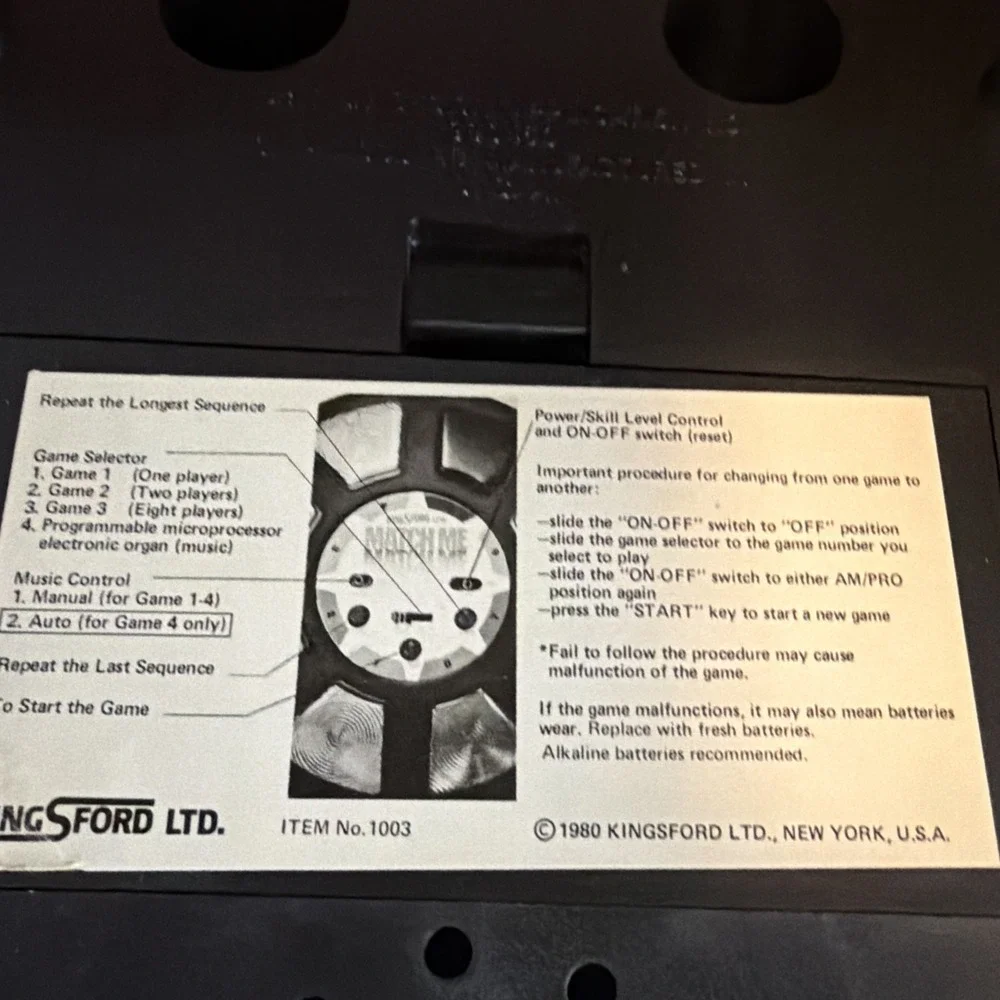 1979 Kingsford Match Me Computerized Game of Lights Sounds & Music w/ Box WORKS